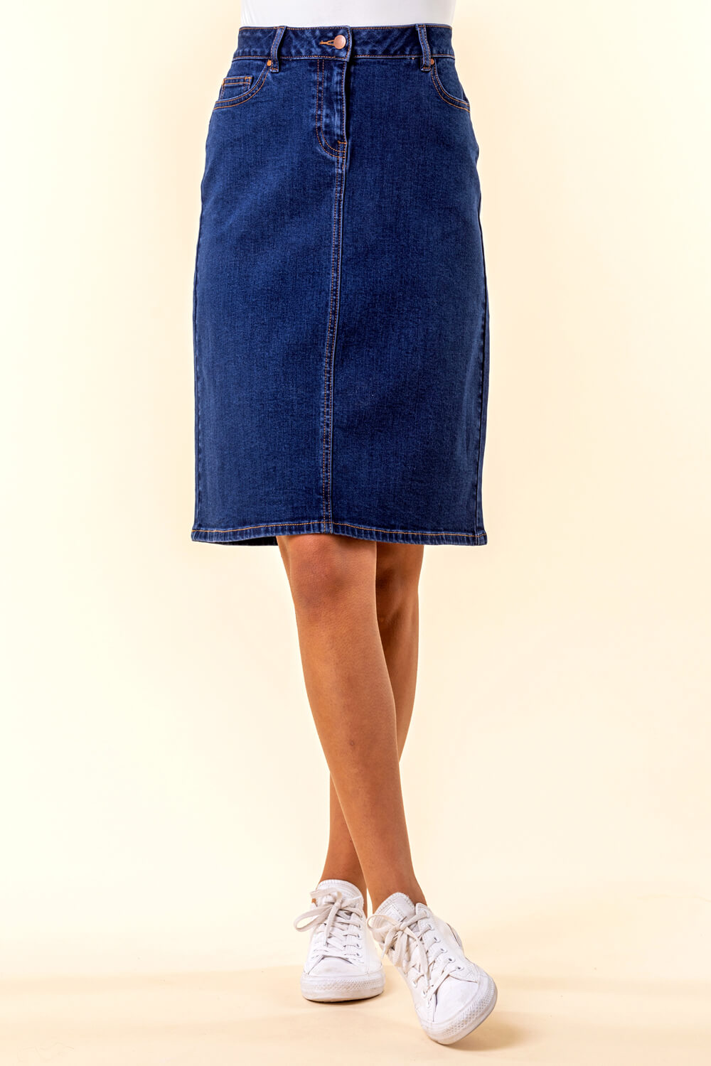 Knee Length Denim Skirt New A Line Knee Length Denim Skirt In Indigo Roman originals Uk