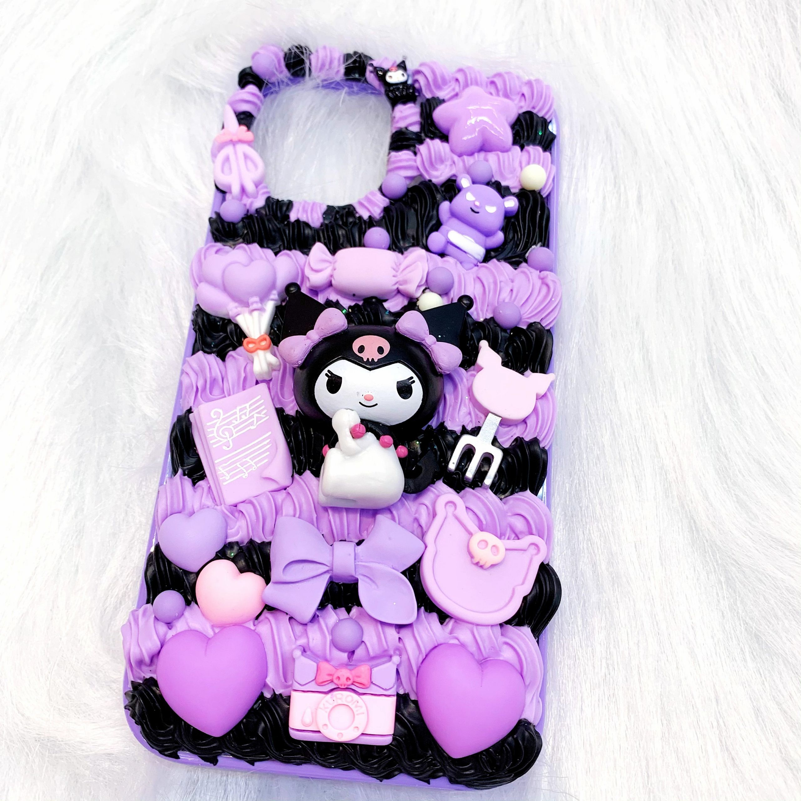 Kuromi Phone Case Best Of Handmade Kawaii Sanrio Kuromi Phone Case Black and Purple Fully Cream