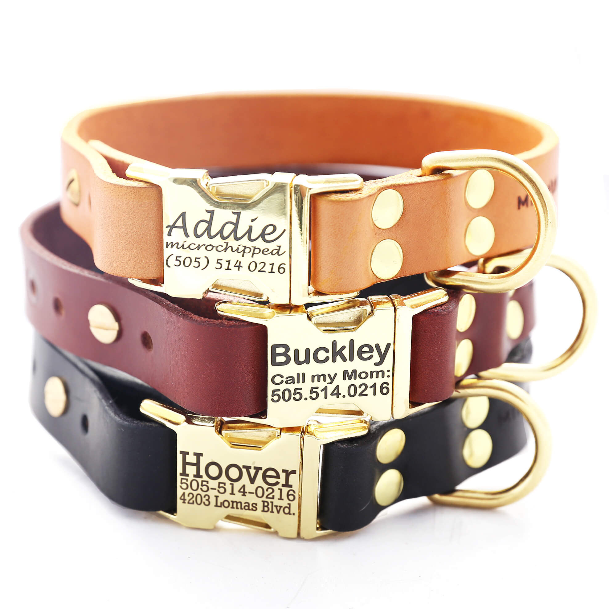 Leather Engraved Dog Collars New Classic Leather Dog Collar with Metal Brass Engraved Buckle