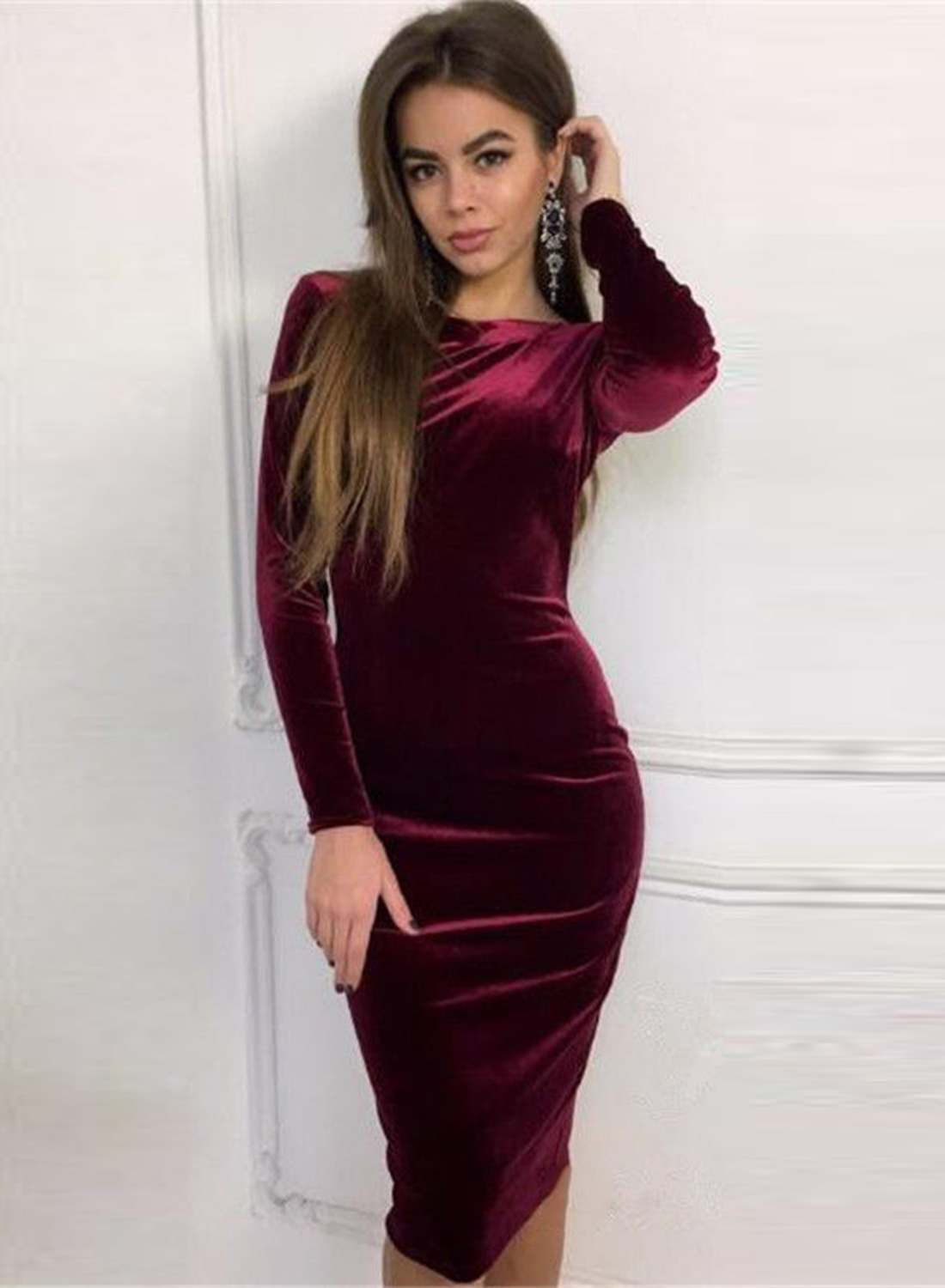 Long Sleeve Birthday Dress Elegant Long Sleeve Bodycon Velvet Party Dress Stylesimo