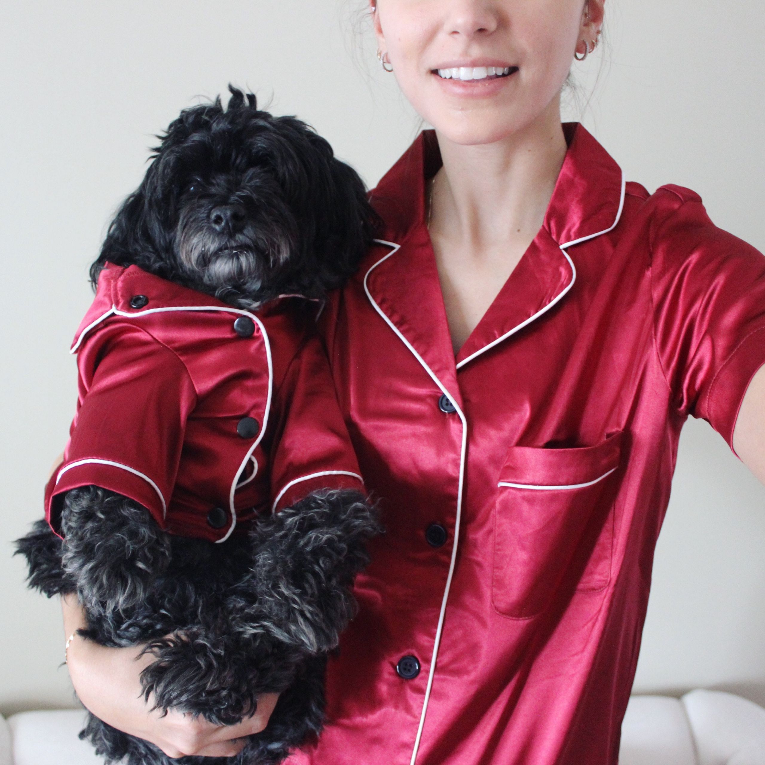 Matching Pajamas for Cats Lovely Matching Pet and Owner Pajamas Set In Ruby Red Satin Dogs