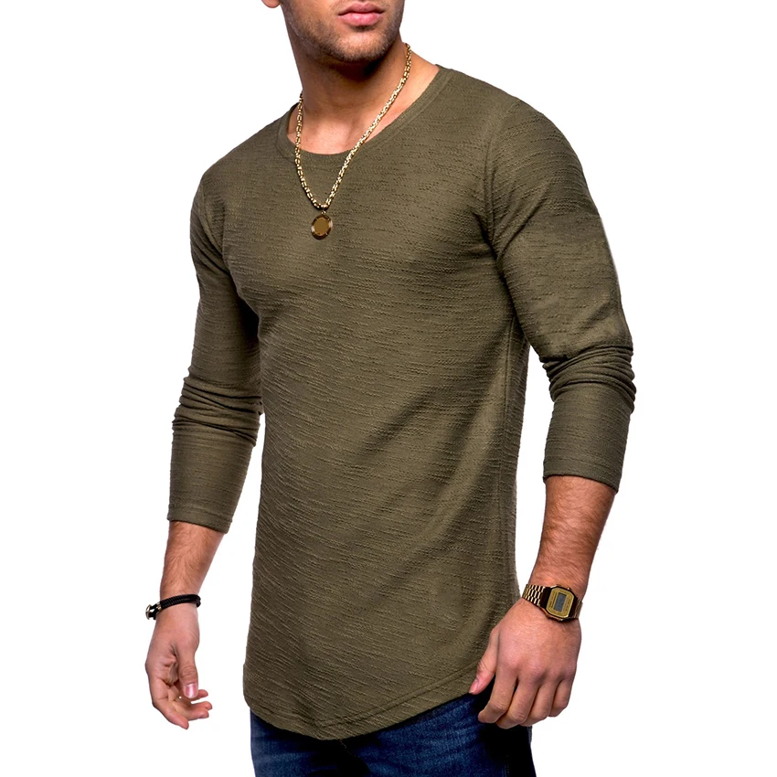 Mens Thick T Shirts Inspirational Men S Stylish Thick T Shirt Long Sleeve Swag Curve Hem solid T Shirt