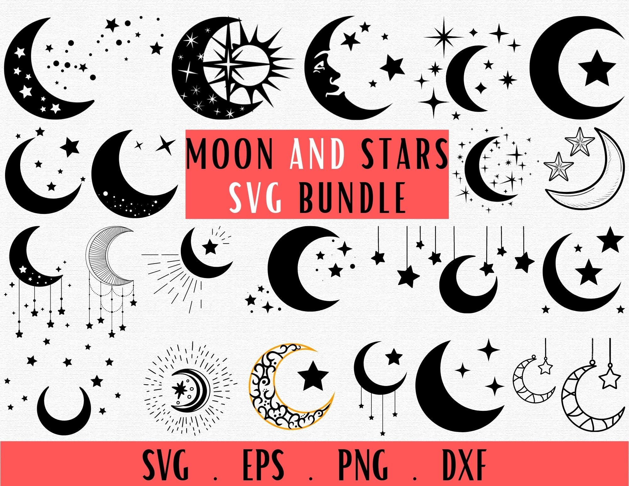 Moon and Star Svg Unique Moon and Stars Svg Moon Svg Crescent Moon Svg Celestial Etsy Australia