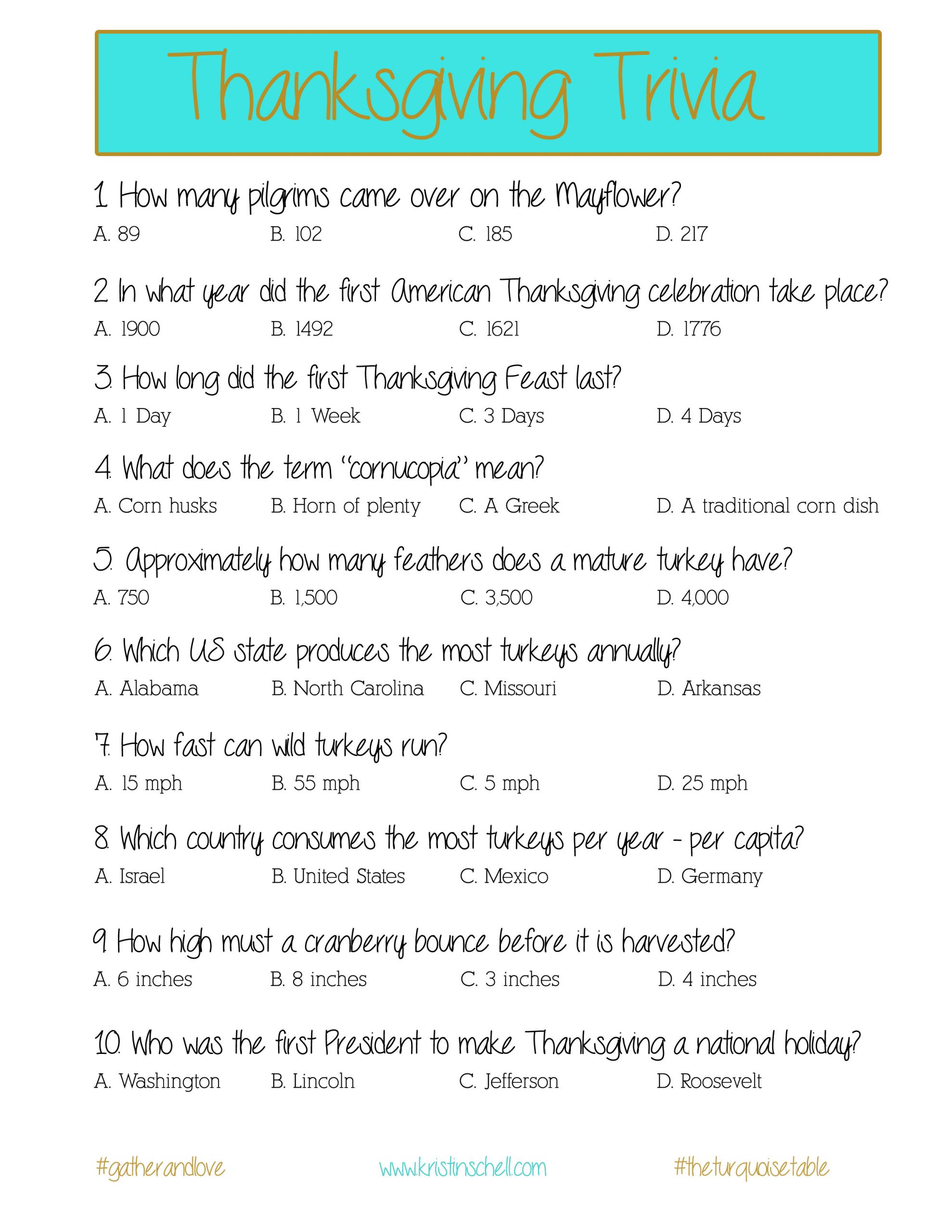 Multiple Choice Thanksgiving Trivia Lovely Thanksgiving Trivia A Printable for Your Gathering Kristin Schell