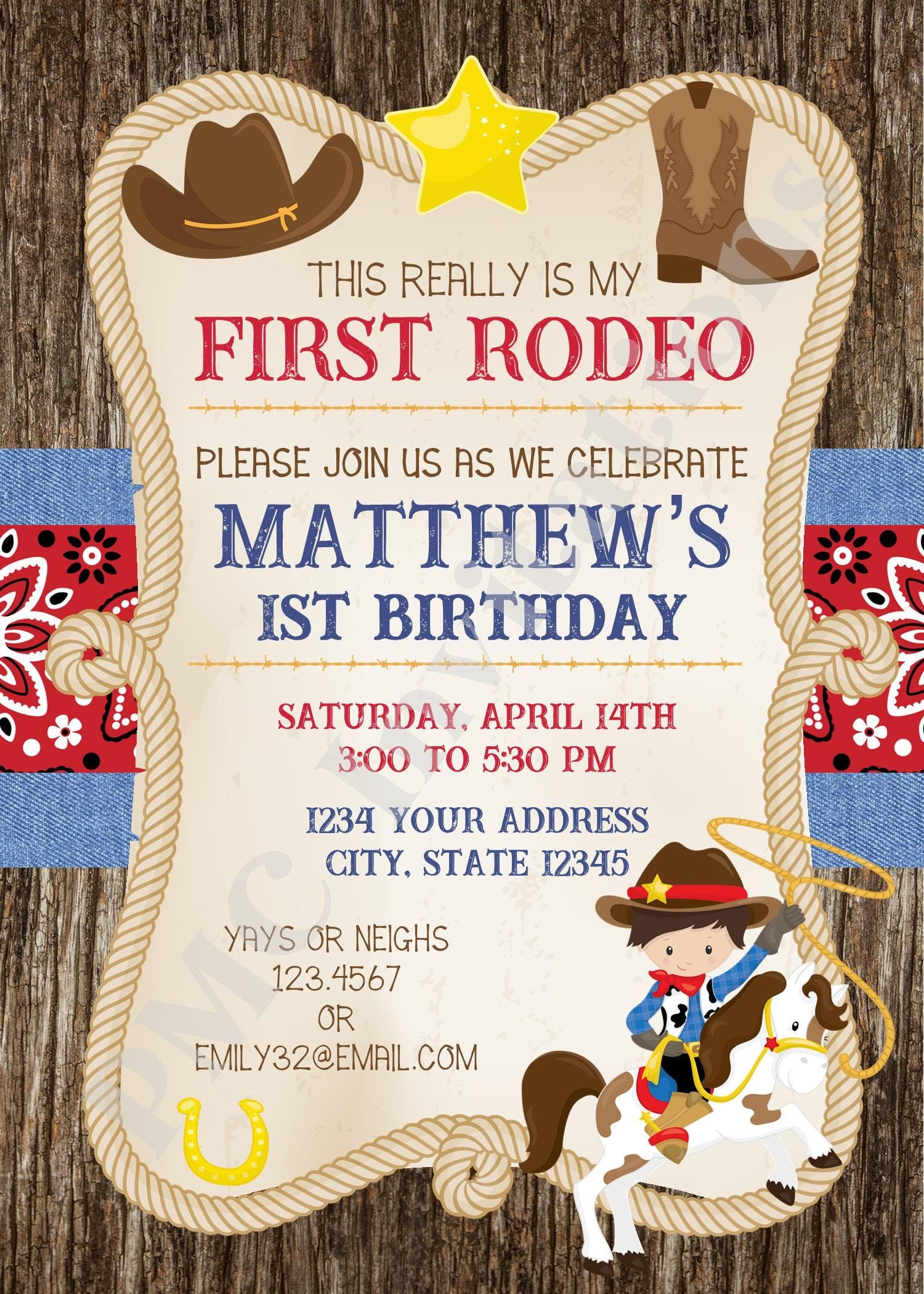 My First Rodeo Invitations Inspirational Custom Printed First Rodeo Birthday Invitation Cowboy First Etsy