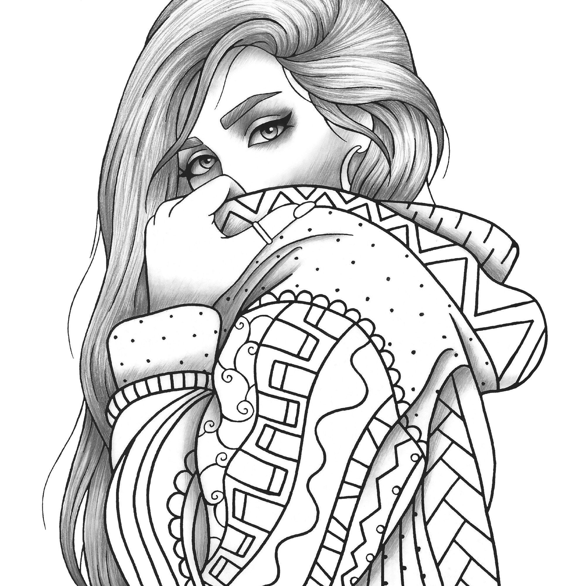 People Coloring Pages for Adults Inspirational Adult Coloring Page Girl Portrait and Clothes Colouring Sheet Etsy