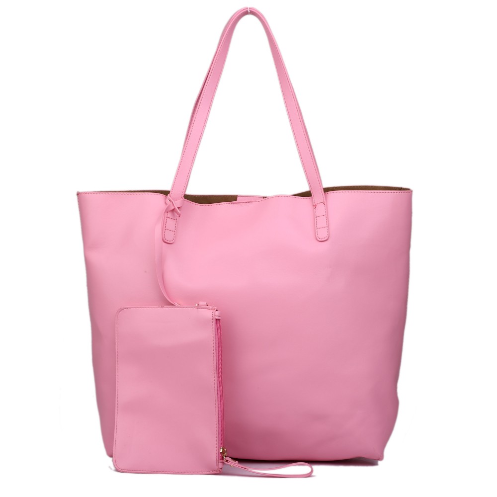 Pink Leather tote Bag Elegant L1502 Miss Lulu Leather Look Vintage tote Bag Pink