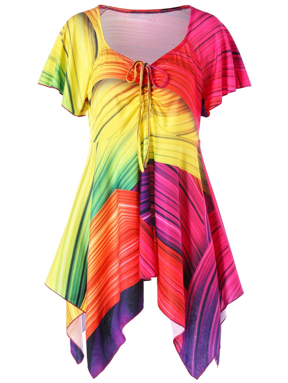 Rainbow Plus Size tops Beautiful Rainbow Plus Size Handkerchief Dress