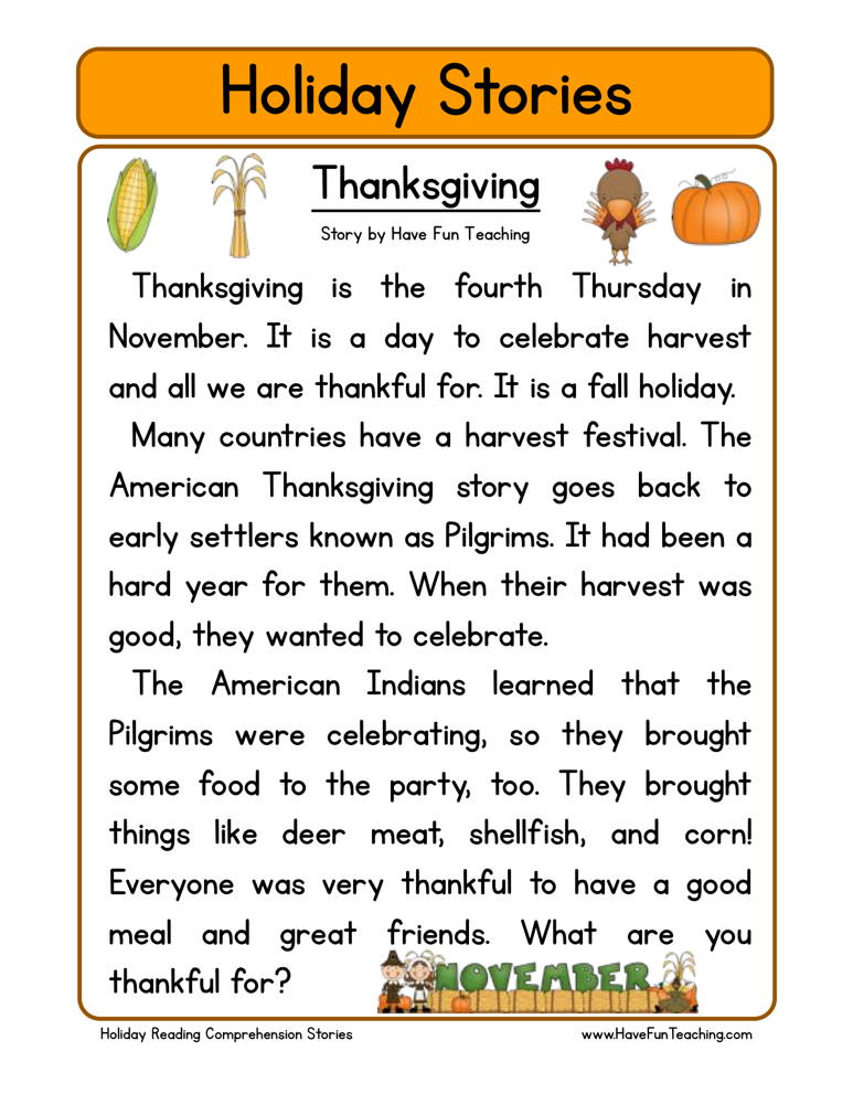 Reading for Thanksgiving Lovely Thanksgiving Reading Prehension Worksheet Have Fun Teaching