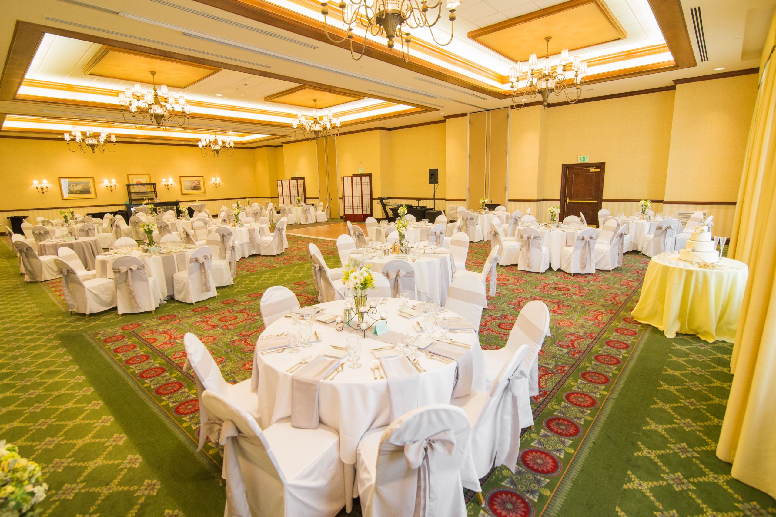 Reception Banquet Hall Elegant White and Gray Reception at Doubletree by Hilton Banquet Hall