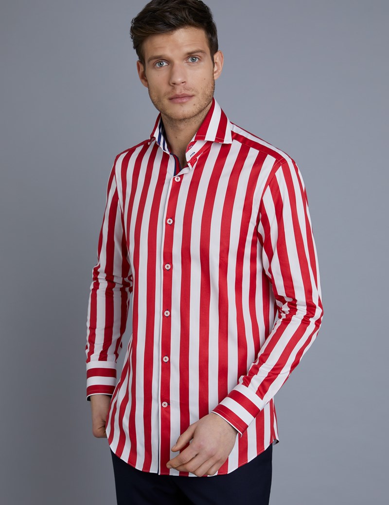 Red and White Shirt Mens Elegant Men S Curtis Red &amp; White Bold Stripe Slim Fit Shirt High Collar