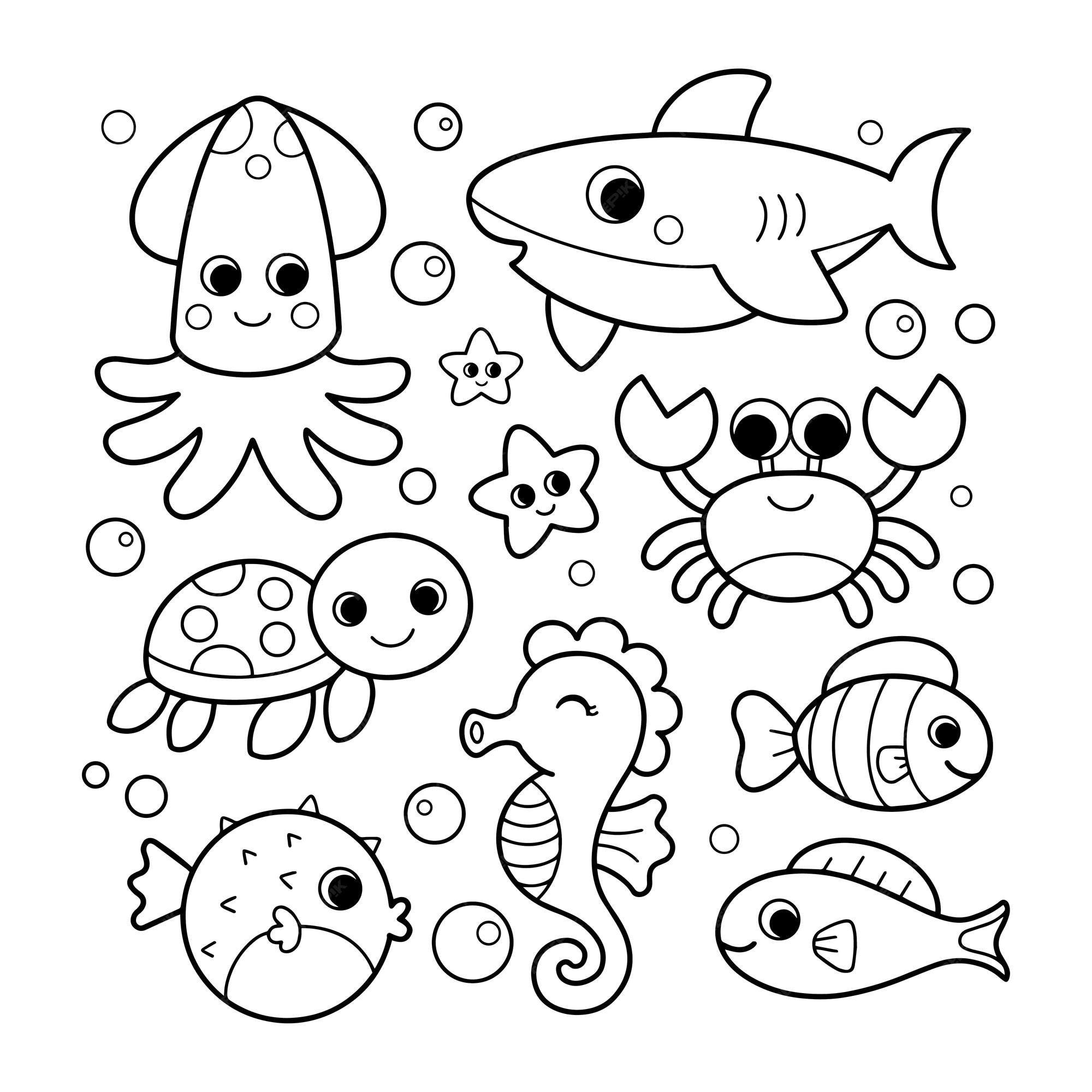 Sea Life Ocean Animals Coloring Pages Awesome Premium Vector