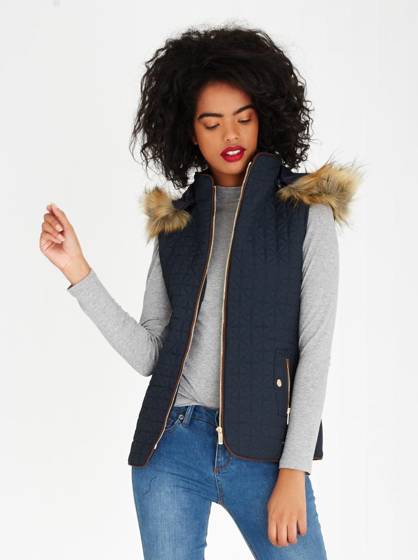 Sleeveless Puffer Jacket Fresh Sleeveless Puffer Jacket with Hood Navy G Couture Jackets