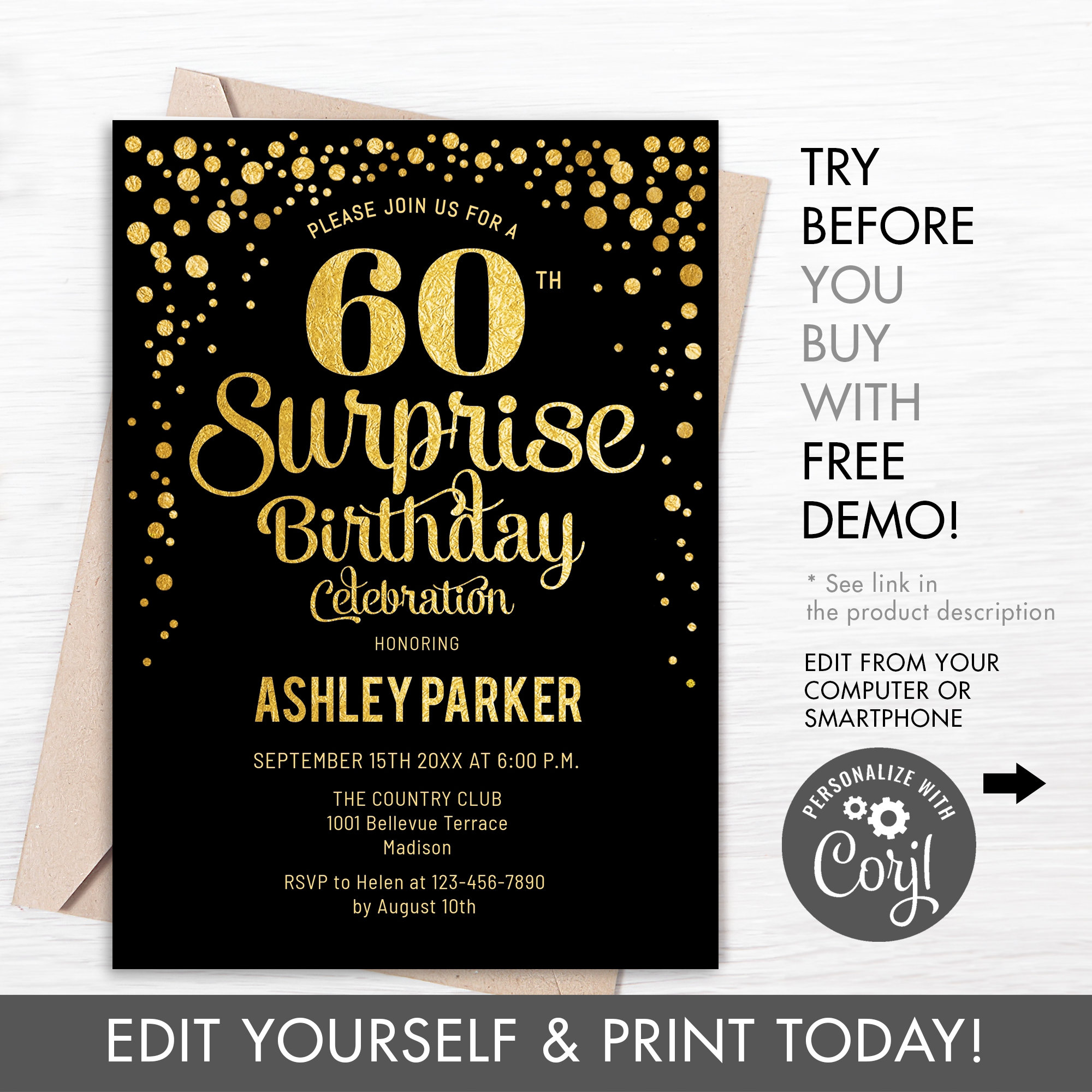 Surprise 60th Birthday Invitations Fresh 60th Surprise Birthday Invitation Instant Download Digital