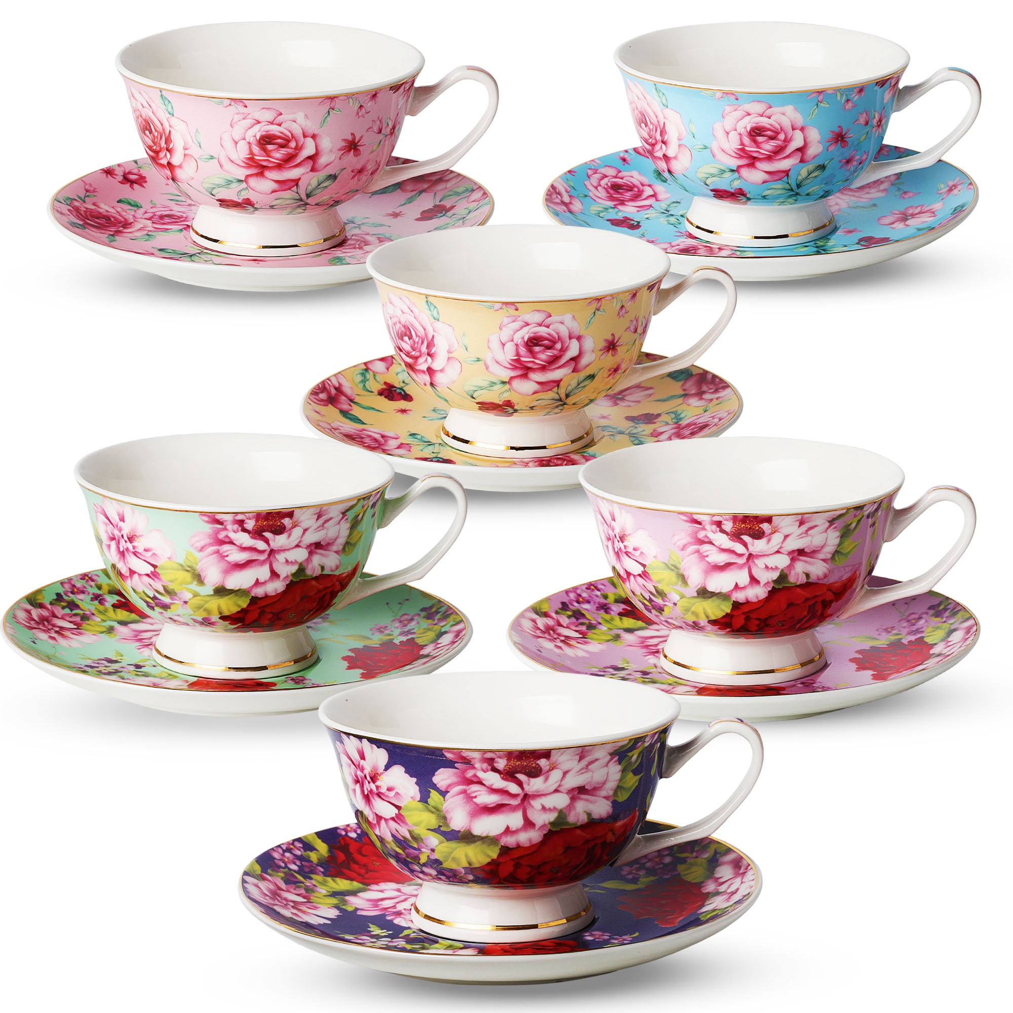 Tea Cup and Saucer Awesome Tea Cup and Saucer Set Of 6 12 Pieces Floral Tea Cups 8 Oz Bone