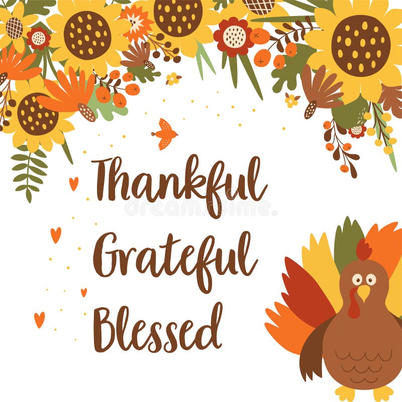 Thankful Grateful Blessed Happy Thanksgiving Awesome Thankful Grateful Blessed Happy Thanksgiving Day Card with Turkey