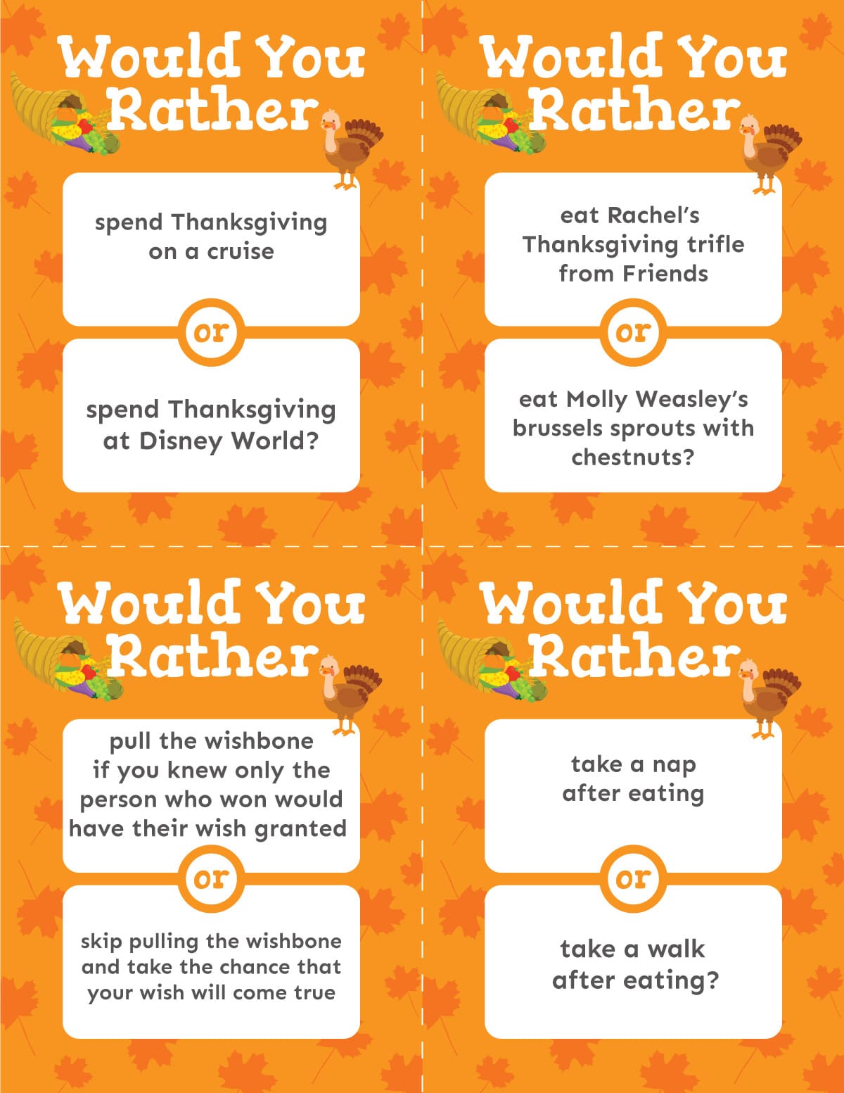 Thanksgiving Would You Rather Unique 50 Free Printable Thanksgiving Would You Rather Questions