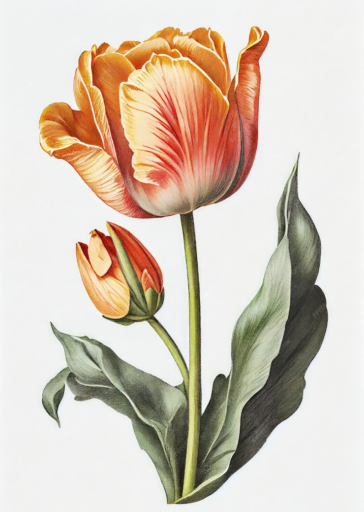 Tulip Botanical Illustration Beautiful Premium