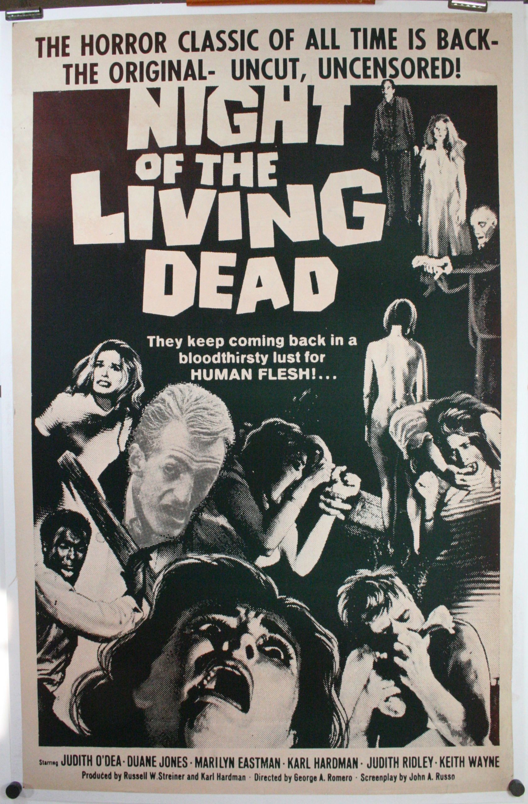 Vintage Poster Black and White Unique Night Of the Living Dead George Romero original 1 Sheet Black White