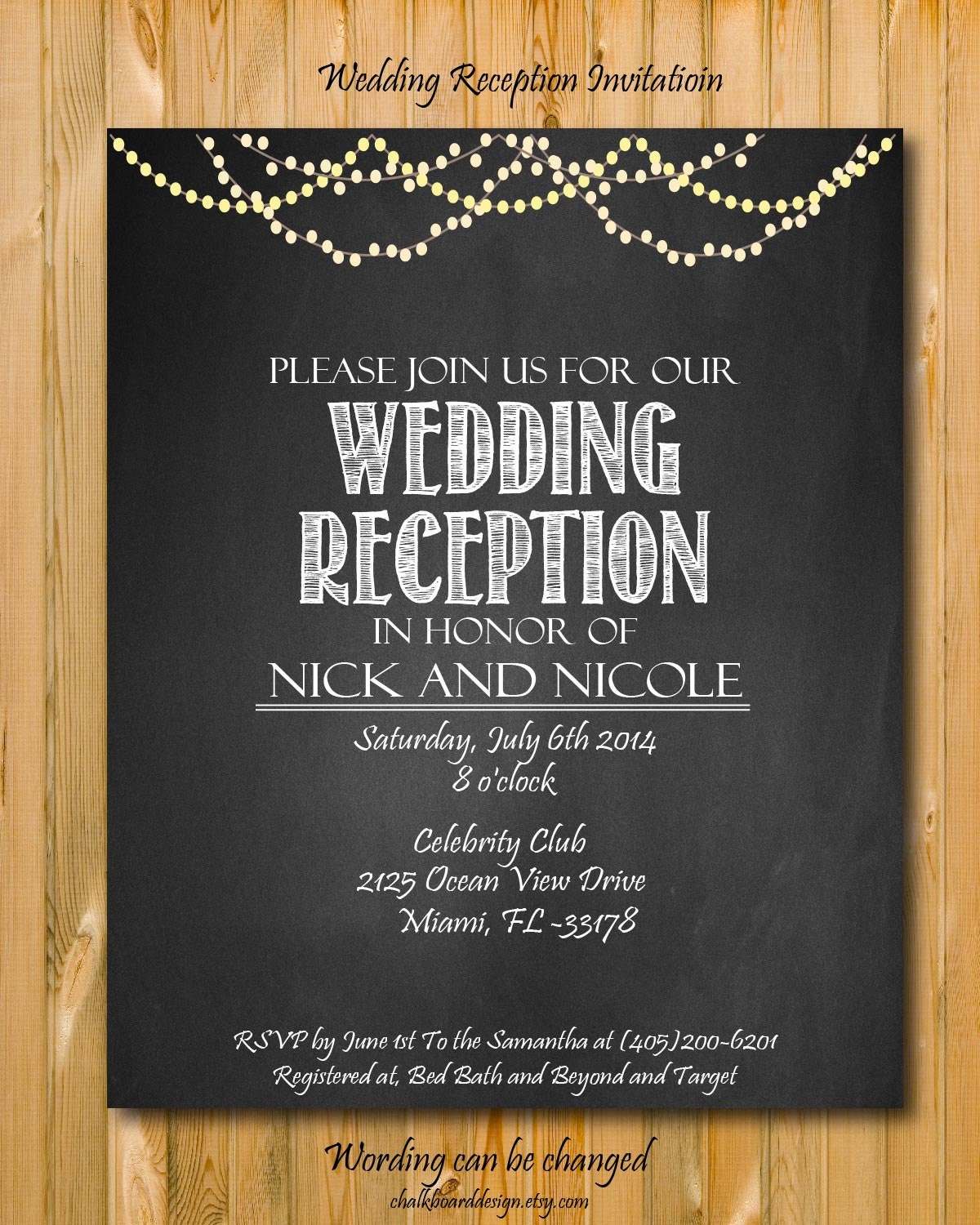 Wedding Reception Invitations New Printable Wedding Reception Invitation Wedding by Chalkboarddesign