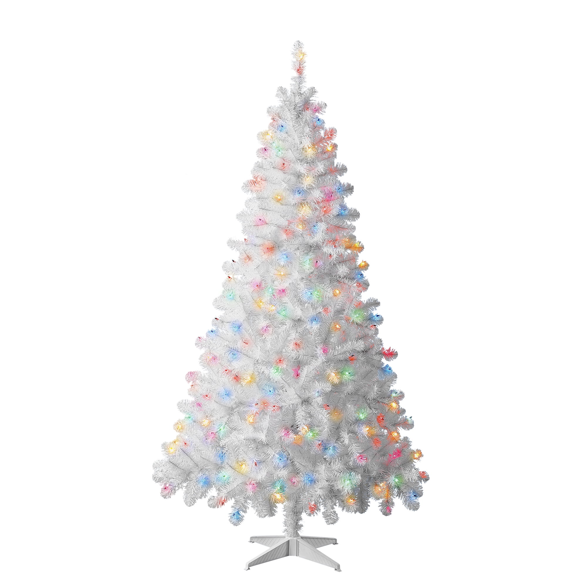 White Christmas Tree with Multicolored Lights Elegant Holiday Time Prelit 300 Multicolor Incandescent Lights Madison Pine